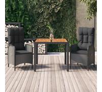 zylophax Ensemble mobilier Jardin 3 pièces avec Table Bois Acacia, 2 chaises inclinables résine tressée Noire, Coussins Polyester pour terrasse Balcon extérieur Repas détente Confort