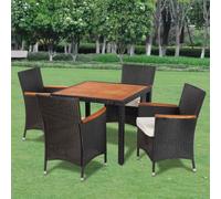 zylophax Ensemble mobilier Jardin extérieur 5 pièces en résine tressée avec Table Bois d'acacia 90x90 cm, 4 chaises Aluminium avec Coussins Polyester pour terrasse Balcon Patio Repas détente