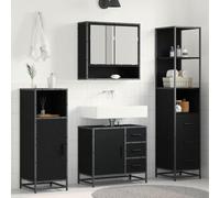 zylophax Ensemble mobilier Salle de Bain 3 pcs chêne Noir Bois d'ingénierie avec Miroir Vasque lavabo Rangement Suspendu tiroir Porte Colonne pour et aménagement sdb