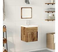 zylophax Ensemble mobilier Salle de Bain 3 pièces Bois Ancien avec Vasque Miroir Colonne Rangement Suspendu tiroir pour sdb Toilette buanderie
