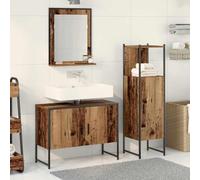 zylophax Ensemble mobilier Salle de Bain 3 pièces Bois d'ingénierie Marron avec Miroir 50x12x60 cm Meuble sous-Vasque 80x30x60 cm et Colonne 33x33x113,5 cm Rangement Suspendu pour sdb et Toilette