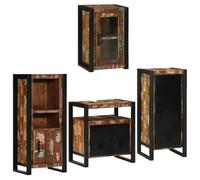 zylophax Ensemble mobilier Salle de Bain 4 pcs Bois Massif recyclé Meuble Armoire Colonne Vasque Rangement Suspendu pour sdb Toilette Douche buanderie