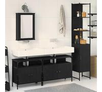 zylophax Ensemble mobilier Salle de Bain 4 pièces chêne Noir Bois d'ingénierie avec Miroir Armoire Colonne Rangement Suspendu pour lavabo et Vasque
