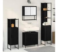 zylophax Ensemble mobilier Salle de Bain 4 pièces Noir Bois d'ingénierie avec Meuble sous lavabo Miroir Colonne Armoire Rangement pour optimisation Espace et Organisation Moderne
