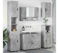 zylophax Ensemble mobilier Salle de Bain 5 pièces Gris béton Bois métal avec Vasque Miroir Armoire Colonne Rangement tiroir Porte pour aménagement