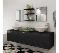 zylophax Ensemble mobilier Salle de Bain 8 pièces Noir avec Armoire lavabo Mural 180x45x45 cm, 2 miroirs 50x40 cm, 3 étagères 20x20 cm, 2 vasques céramique à Poser