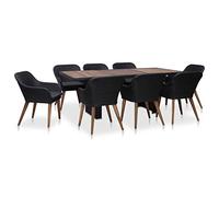 zylophax Ensemble Salon Jardin extérieur 9 pièces résine tressée Noire avec Coussins Polyester Housse Lavable Table Bois Acacia 200x100 cm 8 chaises Confort terrasse Repas détente Patio