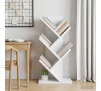 zylophax Étagère bibliothèque à Livres en Bois d'ingénierie Blanc 30 x 18 x 60 cm 4 Niveaux Rangement Multi-Niveaux pour Salon Bureau Chambre avec Design Arbre décoratif Compact