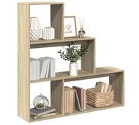 zylophax Étagère séparatrice de pièce 3 Niveaux chêne Sonoma en Bois d'ingénierie 123x29x123 cm Meuble de Rangement modulable pour Salon Bureau Chambre avec Compartiments Ouverts