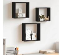 zylophax Étagères murales sous Forme de Cube en MDF Noir, 3 pcs avec Fixation Invisible, Dimensions variées, Support de Rangement pour Salon, Chambre, Cuisine, Bureau, décoration Murale Flottante