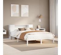 zylophax Lit bibliothèque Blanc en Bois pin Massif 140x190 cm avec sommier à Lattes Cadre de lit Robuste Structure Plateforme Rangement intégré pour Chambre Adulte Enfant