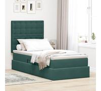 zylophax Lit Cadre Velours Vert foncé 100 x 200 cm avec sommier et Matelas, Rangement Coffre avec tiroir, tête de lit LED RGB, Structure métal pour Chambre Adulte Enfant ado