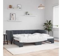 zylophax Lit de Jour avec gigogne Gris foncé 80x200 cm en Velours 100% Polyester Cadre Bois Massif et métal Robuste sommier à Lattes pour Chambre Adulte Enfant Studio invité Design scandinave