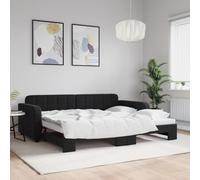 zylophax Lit de Jour avec gigogne Noir 90x200 cm en Velours 2 Places Structure Bois et métal sommier à Lattes Pliable pour Chambre Adulte Studio canapé Convertible Pratique