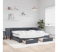 zylophax Lit de Jour Gris foncé 100x200 cm Velours avec lit gigogne, 2 tiroirs de Rangement, Cadre sommier Robuste en Bois et métal, Design scandinave Gain Place pour Chambre Adulte ou Enfant