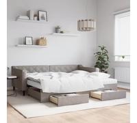 zylophax Lit de Jour Taupe 90x200 cm avec lit gigogne, sommier à Lattes, Matelas Mousse, Structure Bois et métal, 2 tiroirs de Rangement, canapé Convertible pour Chambre Adulte ou Studio