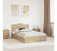 zylophax Lit de Rangement chêne Sonoma 135 x 190 cm Cadre Bois d'ingénierie avec tiroirs Coffre sommier Plateforme pour Chambre Adulte Enfant Design Moderne