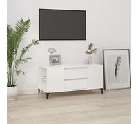 zylophax Meuble TV Blanc Brillant 102x44,5x50 cm en Bois d'ingénierie avec 4 niches, 2 tiroirs, Style Industriel, Rangement pour Salon, Chambre, Espace multimédia et Audio