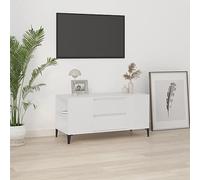 zylophax Meuble TV Blanc en Bois d'ingénierie 102x44,5x50 cm avec 4 Compartiments Ouverts et 2 tiroirs, Style Industriel pour Salon séjour Chambre, Rangement Console multimédia et Audio vidéo
