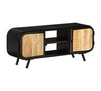 zylophax Meuble TV en Bois de manguier Brut 110x30x45 cm avec 2 Compartiments et étagères, Style Industriel pour Salon séjour Chambre, Rangement multimédia et Console Audio vidéo Design Moderne