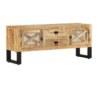zylophax Meuble TV en Bois de manguier Brut 110x30x45 cm avec 2 Portes 2 tiroirs Style Industriel pour Salon séjour Rangement multimédia et Organisation Audio vidéo