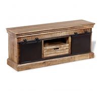 zylophax Meuble TV en Bois de manguier Massif avec 2 Portes coulissantes, Design Industriel en Fer, Espace de Rangement pour Salon, Buffet, Armoire, Console Multifonction 110x30x45 cm