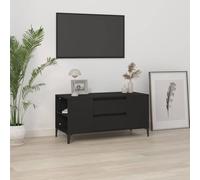 zylophax Meuble TV Noir en Bois d'ingénierie 102x44,5x50 cm avec 4 Compartiments Ouverts, 2 tiroirs, Style Industriel pour Salon séjour, Rangement multimédia et Console Audio vidéo