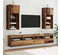 zylophax Meubles TV muraux 2 pcs en Bois Ancien Bois d'ingénierie avec étagères et Porte charnière, Rangement Moderne Suspendu pour Salon séjour Chambre, Design Contemporain Lumineux USB LED