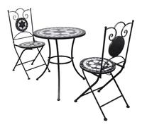 zylophax Mobilier de Bistro 3 pcs en Fer Noir et Blanc avec Carreaux céramiques, Ensemble Table 60 cm et 2 chaises Confortables pour terrasse Balcon Jardin Repas détente