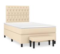 zylophax Sommier à Lattes 120x190 cm avec Matelas crème, Cadre lit Tissu capitonné, tête réglable, Banc Multifonctionnel, Support Matelas Ferme pour Chambre Adulte Enfant ado