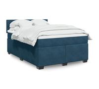 zylophax Sommier à Lattes avec Matelas 140x190cm Bleu foncé Velours, Cadre de lit en Bois et Tissu capitonné, Support Confortable pour Chambre Adulte Enfant ado, Structure Plateforme avec tête de lit