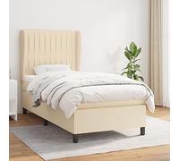 zylophax Sommier à Lattes avec Matelas crème 100x200 cm Tissu Durable Cadre Bois Massif tête de lit réglable Support Ferme Chambre Adulte Enfant ado Confort Optimal