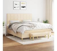 zylophax Sommier à Lattes avec Matelas crème 160x200 cm en Tissu Durable, Cadre de lit avec tête réglable, Banc Multifonctionnel, Structure Solide pour Chambre Adulte, Soutien Dos et Confort Optimal