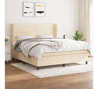 zylophax Sommier à Lattes avec Matelas crème 160x200 cm Tissu Durable Cadre Bois mélèze tête réglable lit Adulte Confortable Couchage Plateforme pour Chambre Espace optimisé