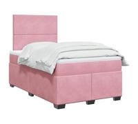 zylophax Sommier à Lattes avec Matelas Rose 120x190 cm en Velours, Cadre de lit tapissier capitonné, tête de lit réglable, Bande LED Ambiance, Structure Bois et Tissu pour Chambre Adulte ou Enfant