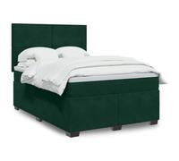 zylophax Sommier à Lattes Cadre de lit 140x190cm Velours Vert foncé avec Matelas Ressorts ensachés surmatelas tête de lit réglable Bande LED pour Chambre Adulte Enfant