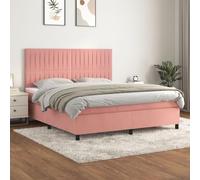 zylophax Sommier à Lattes de lit Cadre Velours Rose 160x200 cm avec Matelas Ressorts ensachés surmatelas Mousse pour Chambre Adulte Enfant Confort Support Dossier