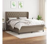 zylophax Sommier à Lattes en Tissu Taupe 160x200 cm avec Matelas à Ressorts ensachés, Cadre de lit Robuste en Bois, tête de lit réglable, surmatelas Moelleux pour Chambre Adulte ou Enfant