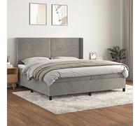 zylophax Sommier à Lattes et Matelas 200x200cm Gris Clair Velours avec tête de lit réglable, Cadre de lit en Bois mélèze, surmatelas Mousse pour Chambre Adulte Confortable