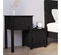 zylophax Table de Chevet en Bois de pin Massif Noir 79,5x38x65,5 cm avec tiroir et Porte, Meuble de Rangement pour Chambre, Bureau, Salon, Support Lampe et Organisateur Pratique