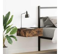 zylophax Table de Chevet Flottante en Bois d'ingénierie chêne fumé 40x30x15 cm Murale avec tiroir Rangement pour Chambre Salon Bureau Support Lampe Livre