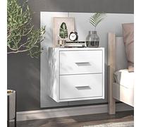 zylophax Table de Chevet Murale Blanc Brillant en Bois d'ingénierie 48,5 x 32,5 x 80 cm avec tiroir de Rangement, Support Lampe et Niche Suspendue pour Chambre, Salon, Bureau, Optimal