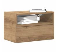 zylophax Table de Chevet Murale chêne Artisanal 45x26x28,5 cm, Meuble Rangement avec tiroir, étagère Suspendue pour Chambre lit Salon, Support Lampe réveil, Pratique