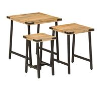 zylophax Tables Basses gigognes 3 pièces Bois Massif de manguier et Fer Noir, Ensemble Console Multifonction pour Salon Chambre Bureau intérieur, Design avec Plateau Robuste