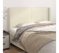 zylophax Tête de lit avec Oreilles crème 203x16x118/128 cm en Similicuir Durable Cadre Bois mélèze Mousse rembourrée pour Chambre Adulte Enfant Support Lecture Dossier Appui Confortable