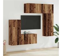 zylophax Unité Murale de TV en Bois d'ingénierie Couleur Bois Ancien 5 pièces avec Portes à charnières, Rangement Mural pour Salon séjour Chambre, Design Moderne et Fonctionnel, Montage Facile