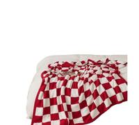 Zymjzbetic Couverture Polaire Couvertures Polaires tricotées à Carreaux rétro en Damier, Couverture Confortable Fil, Anti-poussière for canapé et lit Pampilles(Red,130x160cm)