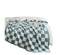 Zymjzbetic Couverture Polaire Couvertures Polaires tricotées à Carreaux rétro en Damier, Couverture Confortable Fil, Anti-poussière for canapé et lit Pampilles(Light Blue,70X100cm)