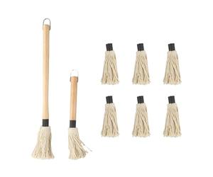 ZYNCUE Bbq Balai à badigeonner avec manche en bois, brosse en coton pour application de sauce sur steak et volaille, outil de barbecue avec 6 têtes de rechange pour carburateur