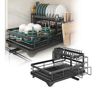 ZYNERY Grande Capacité Égouttoir à Vaisselle Noir, Egouttoir Vaisselle 2 Niveaux avec Plateau d'égouttage, Drainage Automatique Rangement Vaisselle Cuisine pour Comptoir de Cuisine